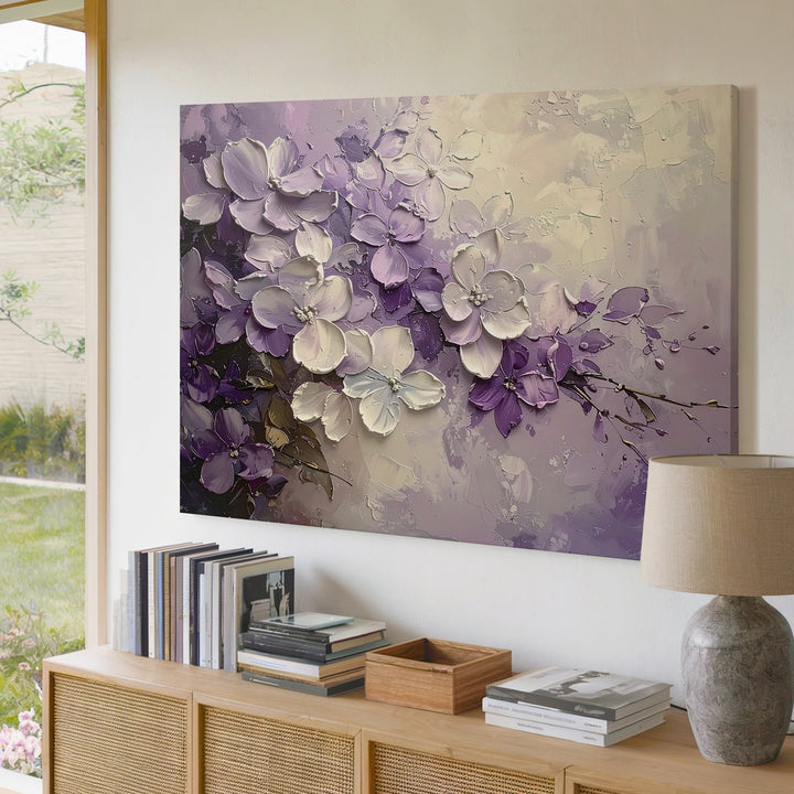 Lilac Whisper Impasto Canvas – Textured Floral Wall Art in Pastel Tones - Gifitto
