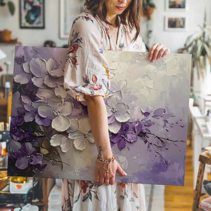 Lilac Whisper Impasto Canvas – Textured Floral Wall Art in Pastel Tones - Gifitto
