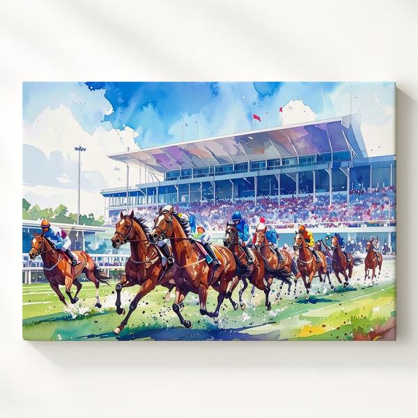 Racing Spirit Canvas – Vibrant Horse Race Digital Art - Gifitto