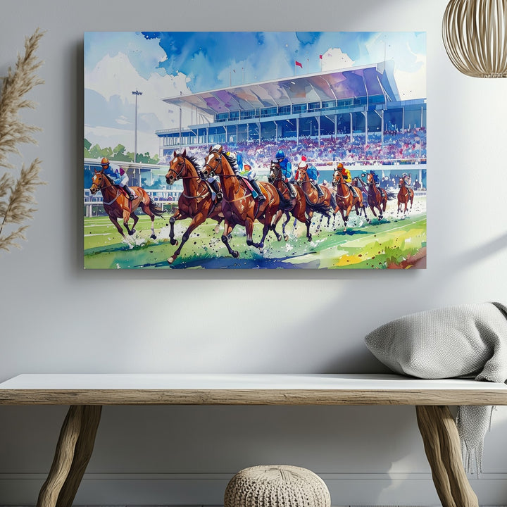 Racing Spirit Canvas – Vibrant Horse Race Digital Art - Gifitto