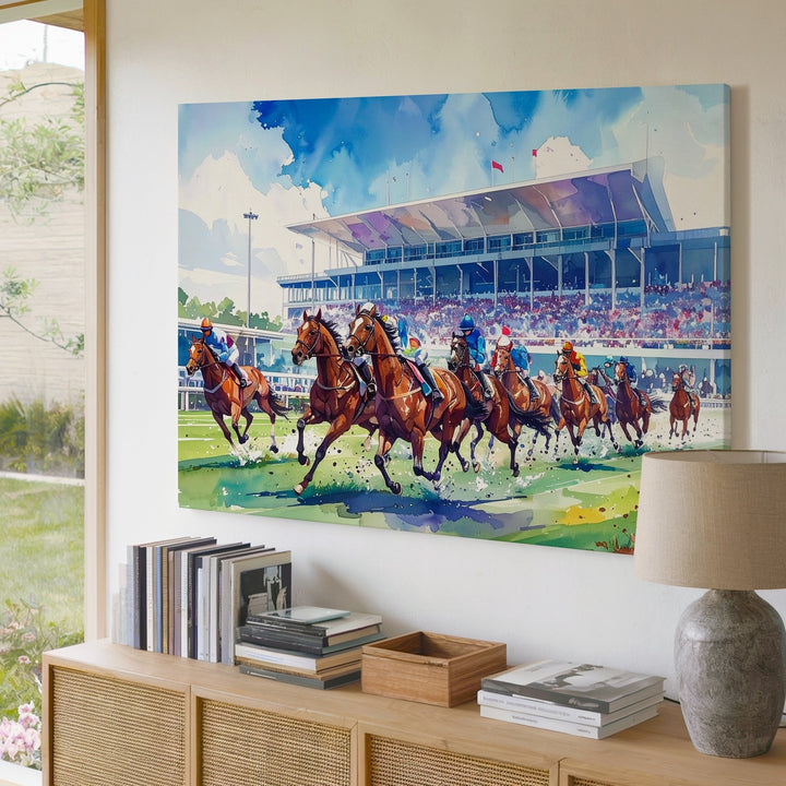 Racing Spirit Canvas – Vibrant Horse Race Digital Art - Gifitto