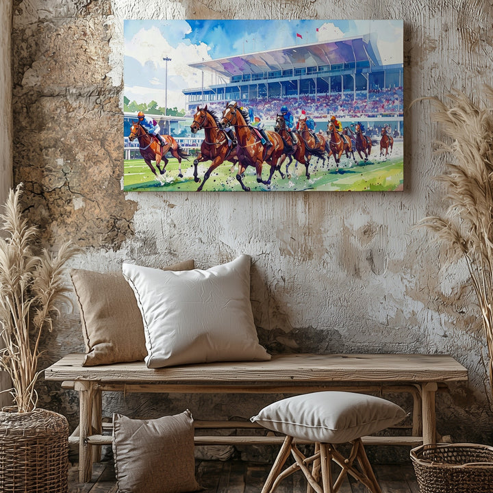 Racing Spirit Canvas – Vibrant Horse Race Digital Art - Gifitto