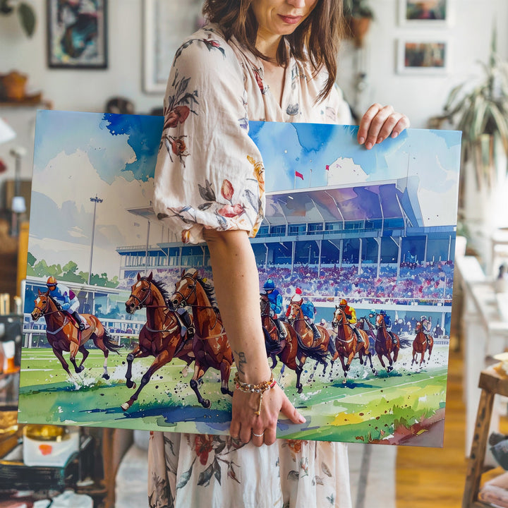 Racing Spirit Canvas – Vibrant Horse Race Digital Art - Gifitto