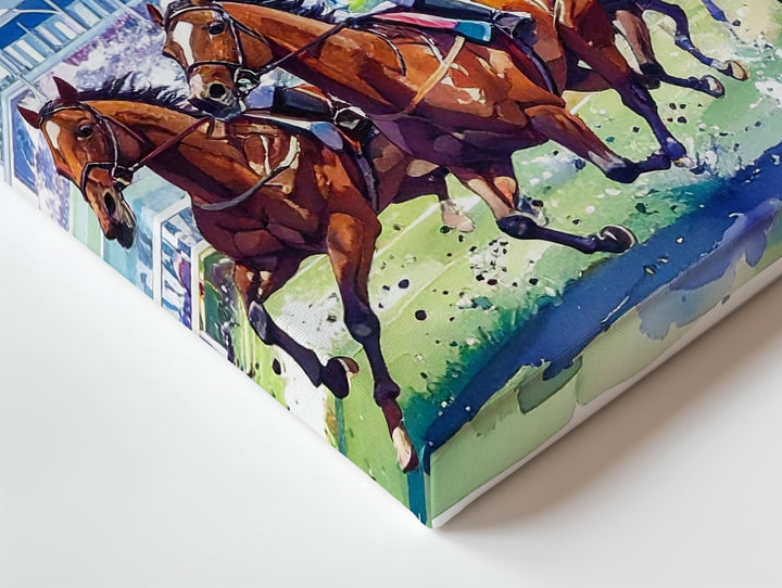 Racing Spirit Canvas – Vibrant Horse Race Digital Art - Gifitto