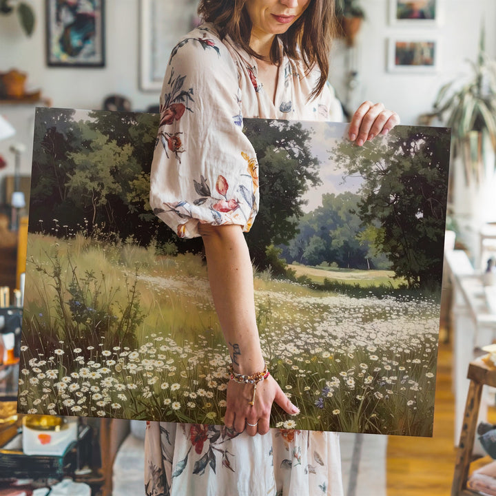 Daisy Meadow Canvas – Dreamlike Summer Field Under Forest Edge - Gifitto