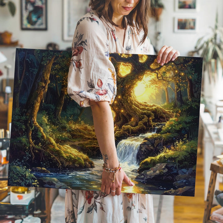 Enchanted Glowing Tree Canvas – Mystical Forest Waterfall & Magical Light Art - Gifitto