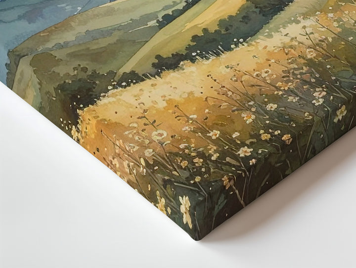 Pastel Horizon Canvas – Watercolor Mountainscape with Wildflowers - Gifitto