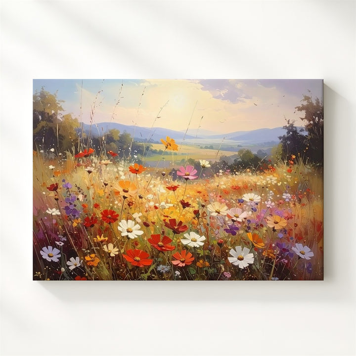 Golden Bloom Horizon – Radiant Wildflower Meadow Canvas Wall Art - Gifitto