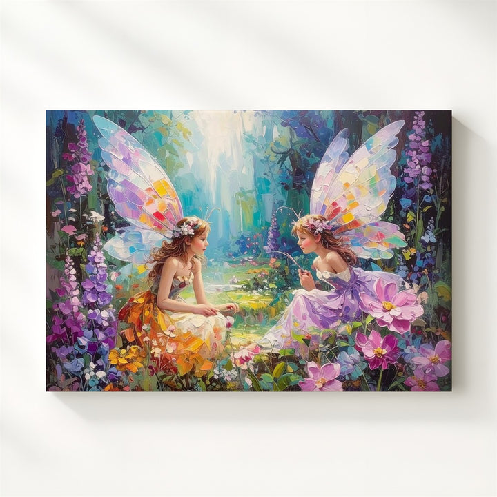 Whimsical Fairy Garden Canvas – Enchanted Forest with Colorful Wings & Flowers - Gifitto