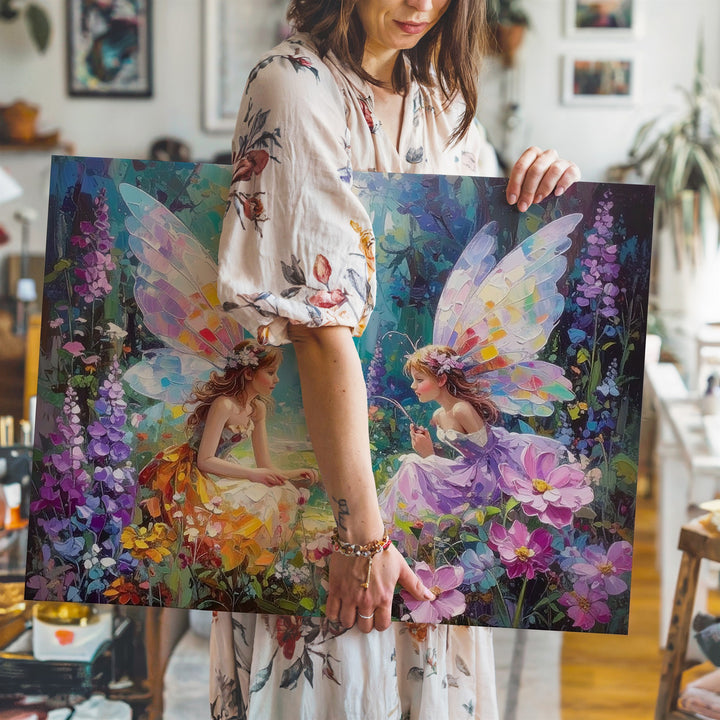 Whimsical Fairy Garden Canvas – Enchanted Forest with Colorful Wings & Flowers - Gifitto