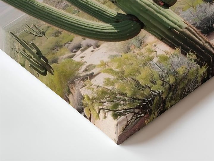 Desert Giants Canvas – Saguaro Cactus Landscape with Mountain Backdrop - Gifitto