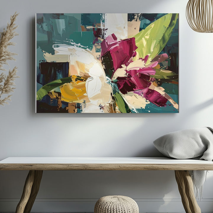 Abstract Garden Energy Canvas – Bold Floral Brushstroke Wall Art - Gifitto
