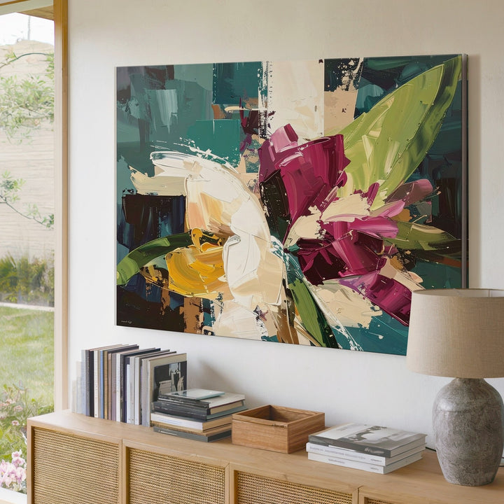 Abstract Garden Energy Canvas – Bold Floral Brushstroke Wall Art - Gifitto