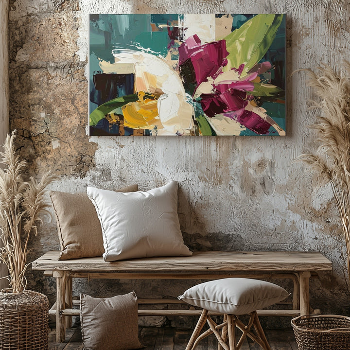 Abstract Garden Energy Canvas – Bold Floral Brushstroke Wall Art - Gifitto