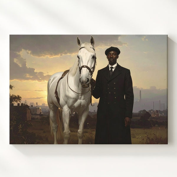 Noble Partnership Canvas – Vintage Man and White Horse Portrait - Gifitto
