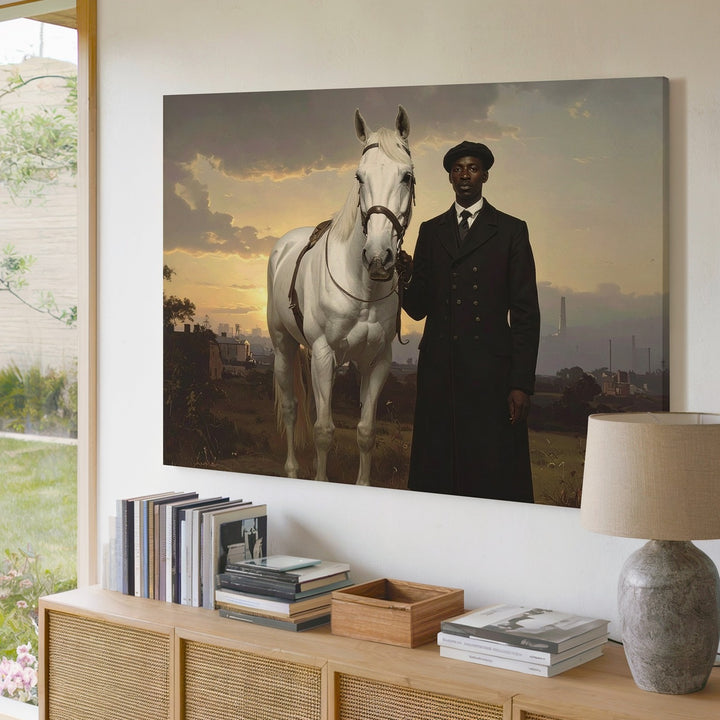 Noble Partnership Canvas – Vintage Man and White Horse Portrait - Gifitto