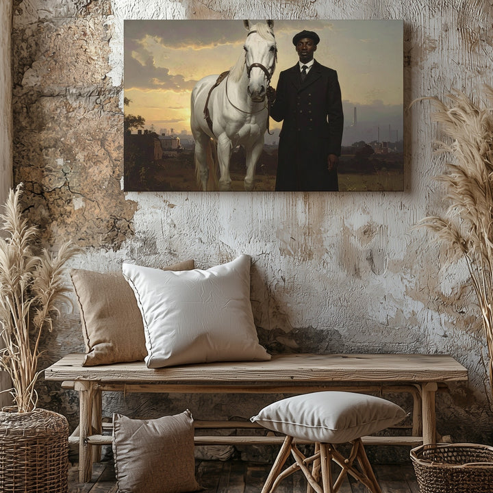 Noble Partnership Canvas – Vintage Man and White Horse Portrait - Gifitto