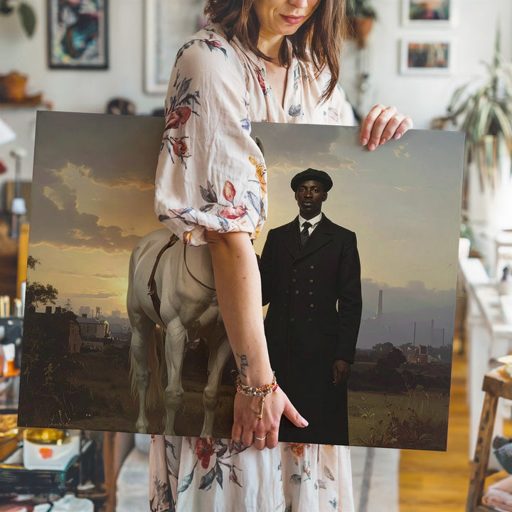 Noble Partnership Canvas – Vintage Man and White Horse Portrait - Gifitto