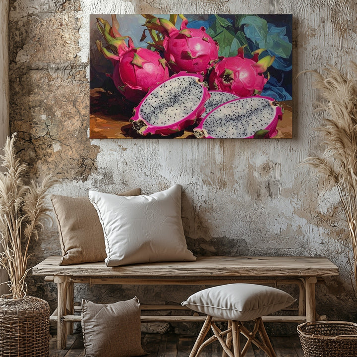 Dragon Fruit Still Life Canvas – Vibrant Tropical Realism Wall Art - Gifitto