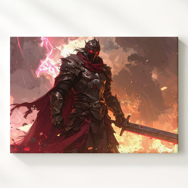 Fireborn Warlord Canvas – Dark Fantasy Armored Warrior Wall Art - Gifitto