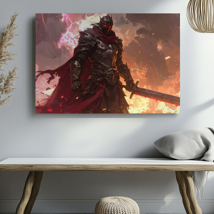 Fireborn Warlord Canvas – Dark Fantasy Armored Warrior Wall Art - Gifitto