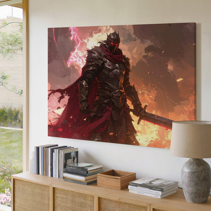 Fireborn Warlord Canvas – Dark Fantasy Armored Warrior Wall Art - Gifitto