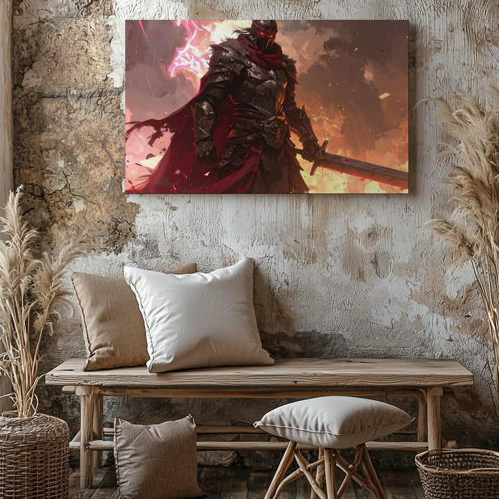 Fireborn Warlord Canvas – Dark Fantasy Armored Warrior Wall Art - Gifitto