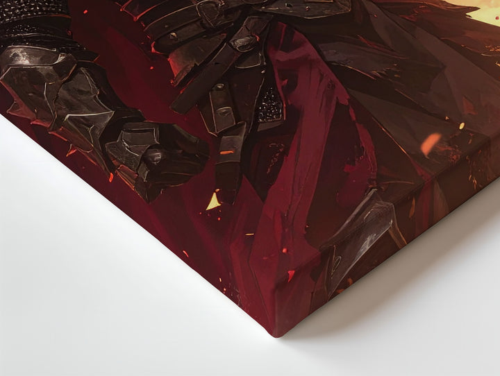 Fireborn Warlord Canvas – Dark Fantasy Armored Warrior Wall Art - Gifitto
