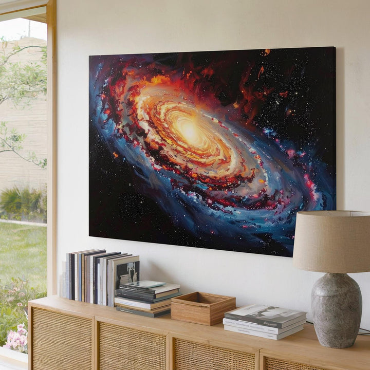 Molten Core Galaxy Canvas – Fiery Spiral in Orange, Red & Blue Gas - Gifitto