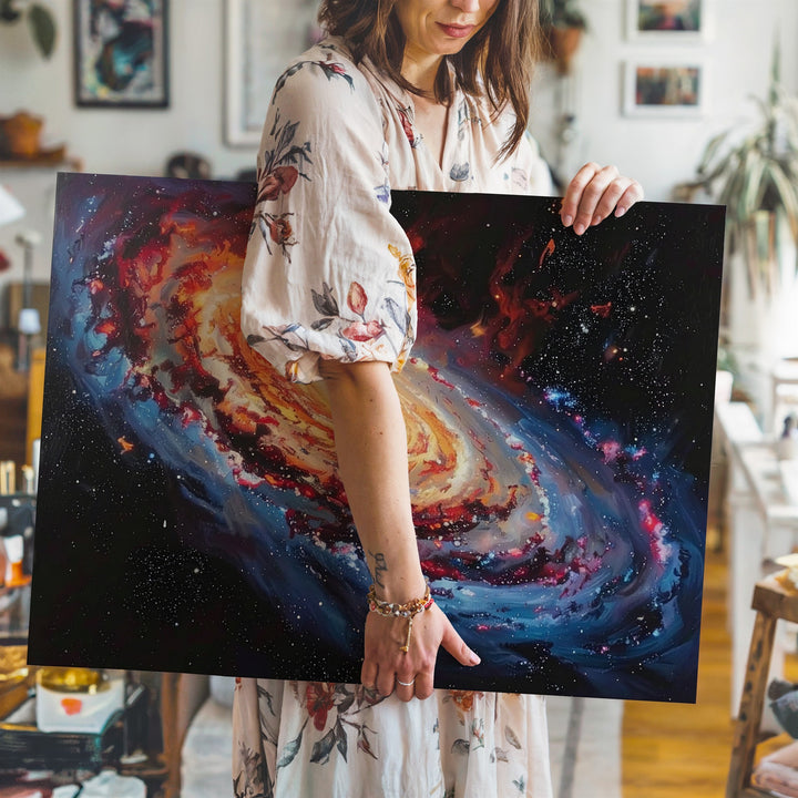 Molten Core Galaxy Canvas – Fiery Spiral in Orange, Red & Blue Gas - Gifitto