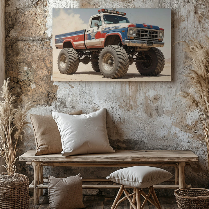 Desert Patriot Canvas – Vintage Off-Road Truck in Americana Colors - Gifitto