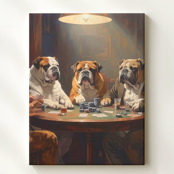 Bulldogs Playing Poker Canvas – Humorous Vintage-Inspired Dog Art - Gifitto