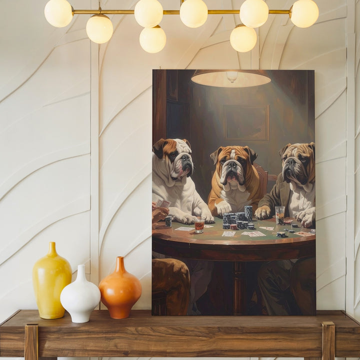 Bulldogs Playing Poker Canvas – Humorous Vintage-Inspired Dog Art - Gifitto