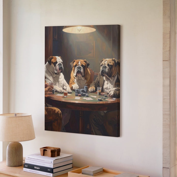 Bulldogs Playing Poker Canvas – Humorous Vintage-Inspired Dog Art - Gifitto