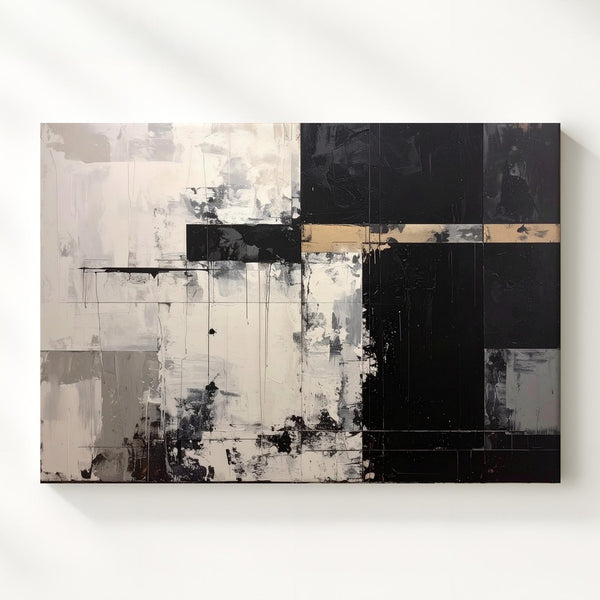 Industrial Contrast Canvas – Minimalist Abstract Art with Black and Beige Elements - Gifitto