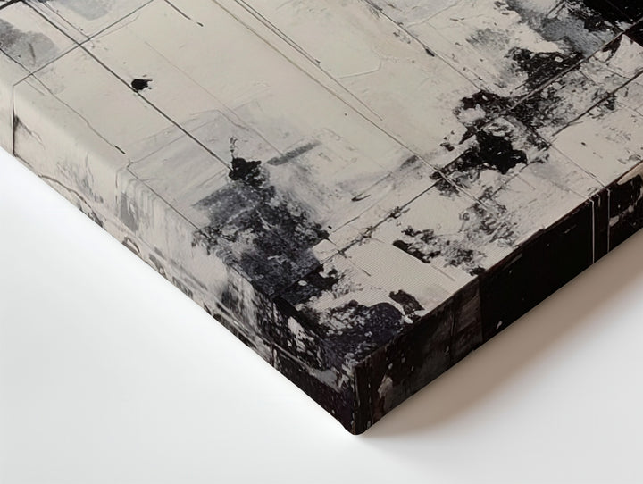 Industrial Contrast Canvas – Minimalist Abstract Art with Black and Beige Elements - Gifitto
