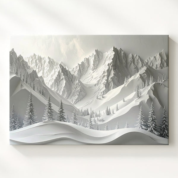 Silent Monochrome Peaks Canvas – Minimalist Winter Mountain Landscape - Gifitto