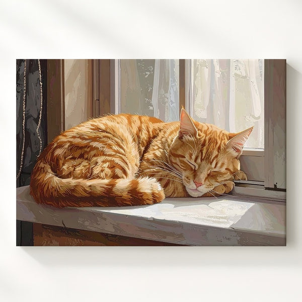 Sunlit Ginger Tabby Cat Canvas – Photorealistic Cozy Home Wall Art - Gifitto