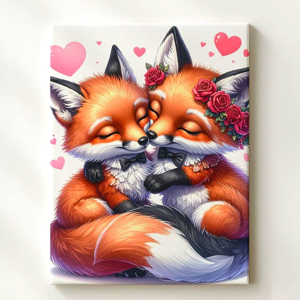 Fox Love Canvas – Affectionate Foxes with Roses and Heart-Shaped Cuddle - Gifitto