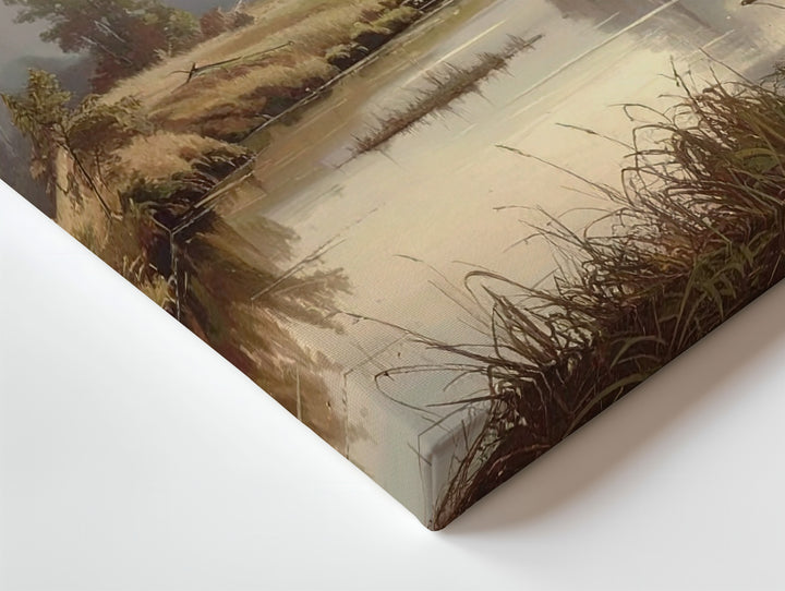 Twilight Riverbank Canvas – Moody Nature Landscape in Earthy Tones - Gifitto