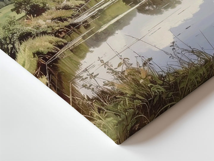 Reflective River Meadow Canvas – Serene Countryside Landscape Wall Art - Gifitto