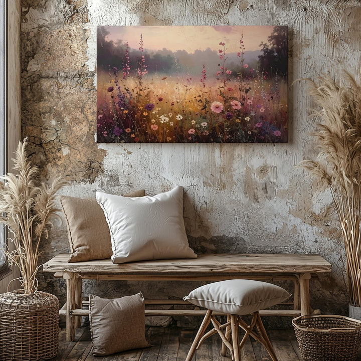 Golden Hour Wildflower Canvas – Dreamy Floral Field at Dusk Wall Art - Gifitto