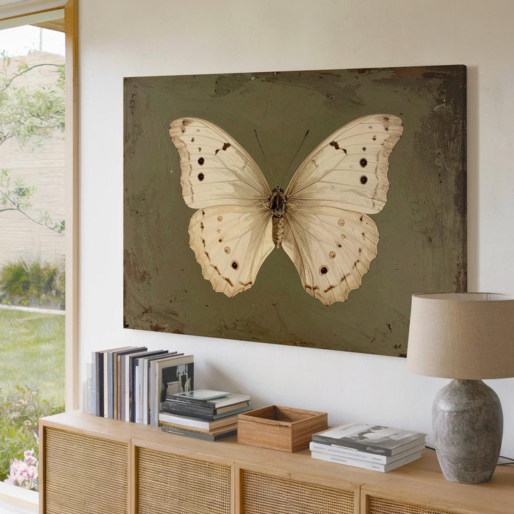 Cream Butterfly Botanical Canvas – Vintage Entomology-Inspired Wall Art - Gifitto
