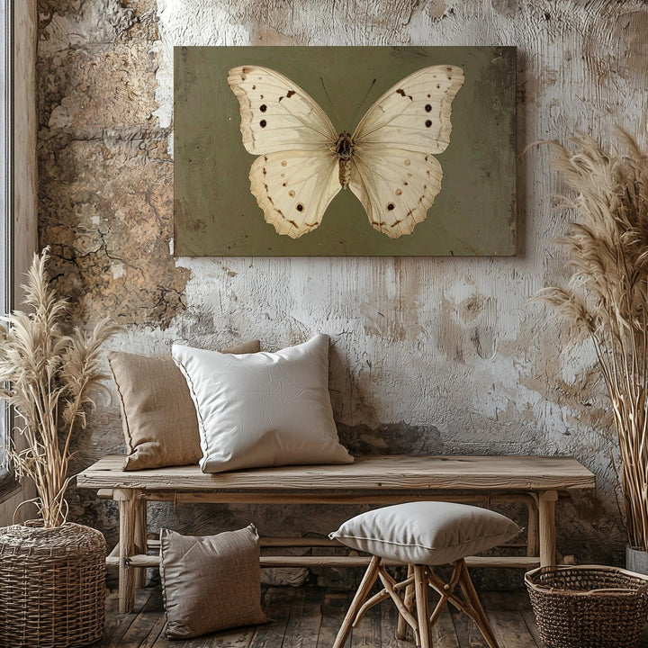 Cream Butterfly Botanical Canvas – Vintage Entomology-Inspired Wall Art - Gifitto