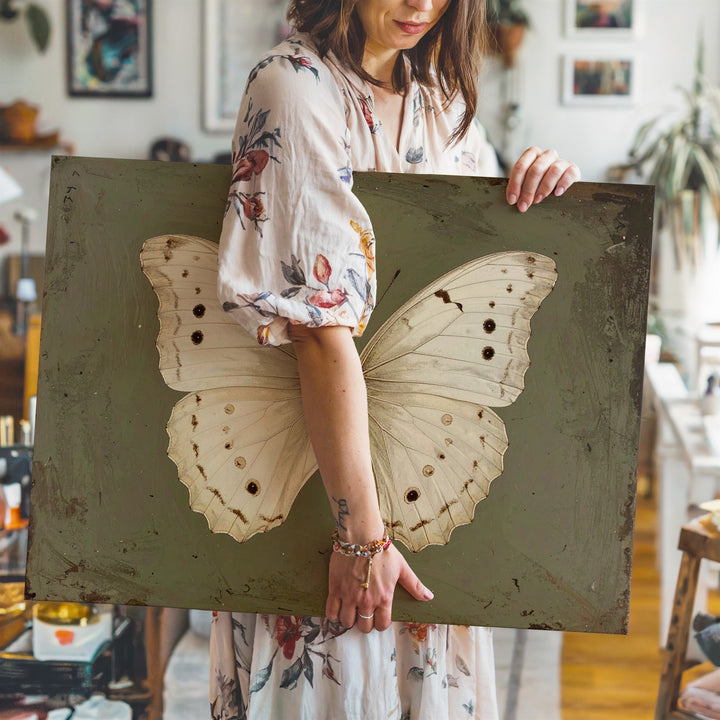 Cream Butterfly Botanical Canvas – Vintage Entomology-Inspired Wall Art - Gifitto