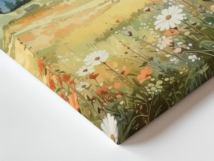 Watercolor Wildflower Hillside Canvas – Soft Meadow & Misty Mountain Art - Gifitto