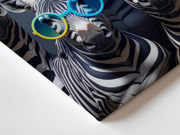 Cool Zebras Canvas – Quirky Group Portrait with Glasses & Mohawks - Gifitto