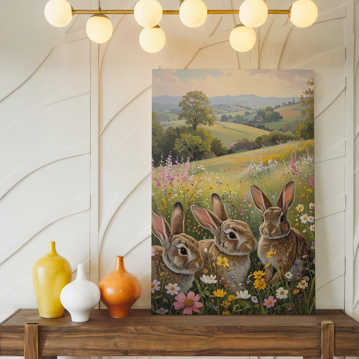 Countryside Rabbits Canvas – Peaceful Meadow Wall Art - Gifitto