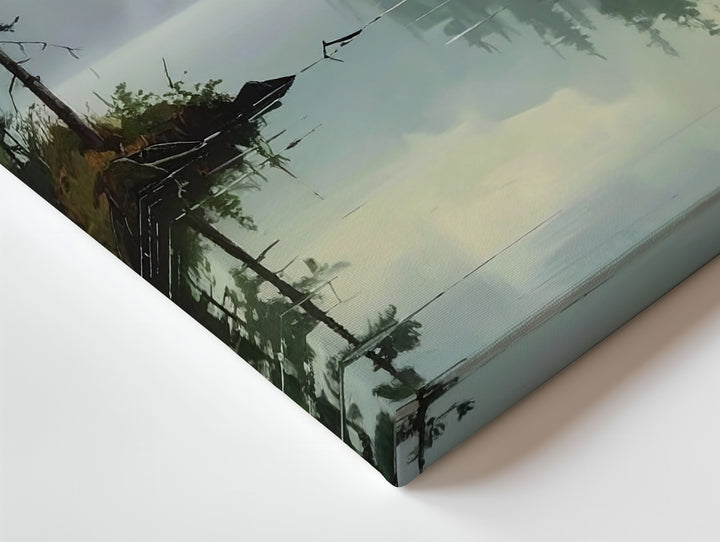Misty Forest Reflection Canvas – Serene Lake and Pine Landscape Art - Gifitto