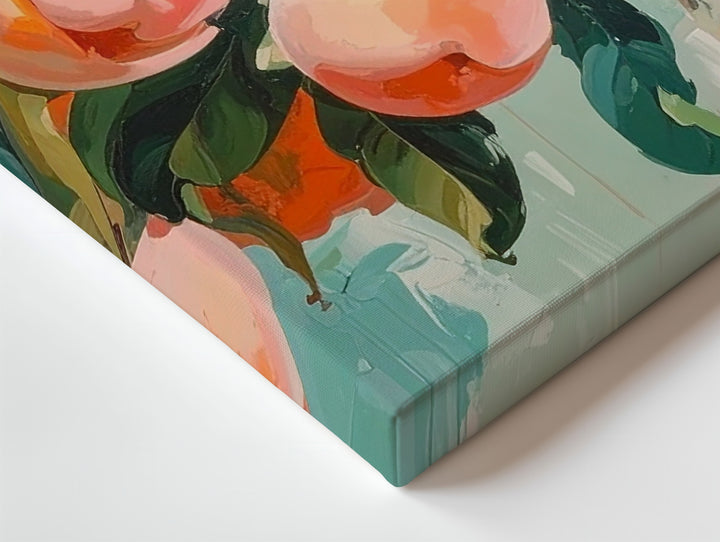 Peach Branch Canvas – Whimsical Painterly Fruit Art in Pastel Tones - Gifitto